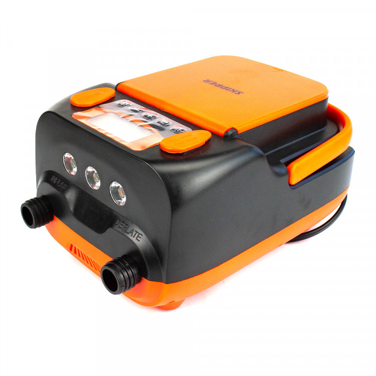 Насос электрический двухступенчатый  с АКБ две ступени, макс. давл. 0,034/1,1 BAR, производ. 350/70 л/мин, макс. мощн. 110/100 Вт, уров. шума 85 Дб, АКБ 6000 mAh, USB Output, арт. SK-790-ts,          Skipper 