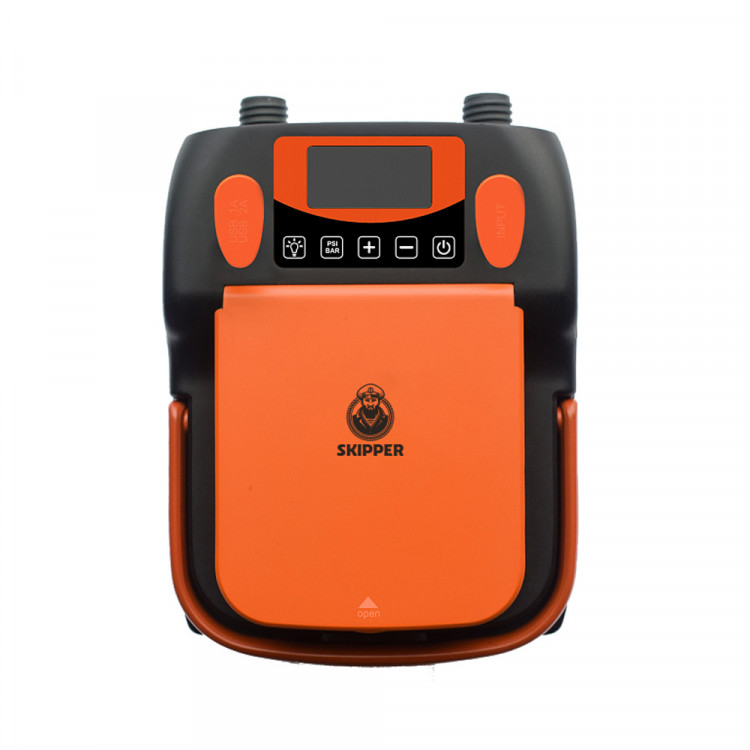 Насос электрический двухступенчатый  с АКБ две ступени, макс. давл. 0,034/1,1 BAR, производ. 350/70 л/мин, макс. мощн. 110/100 Вт, уров. шума 85 Дб, АКБ 6000 mAh, USB Output, арт. SK-790-ts,          Skipper 