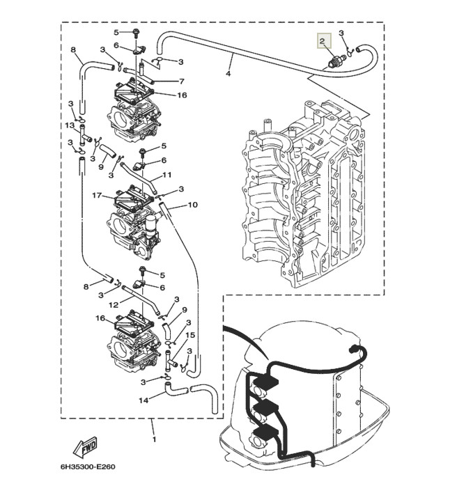 Штуцер отбора тёплой воды Yamaha 40-70, Yamaha, арт. 6H4-12469-01,          Nano Protech 