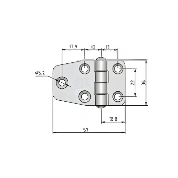 Петля неразъемная SUNFINE с накладкой 59x40x2 мм, асимметричная, арт. SF31043,          SUNFINE MARINE 