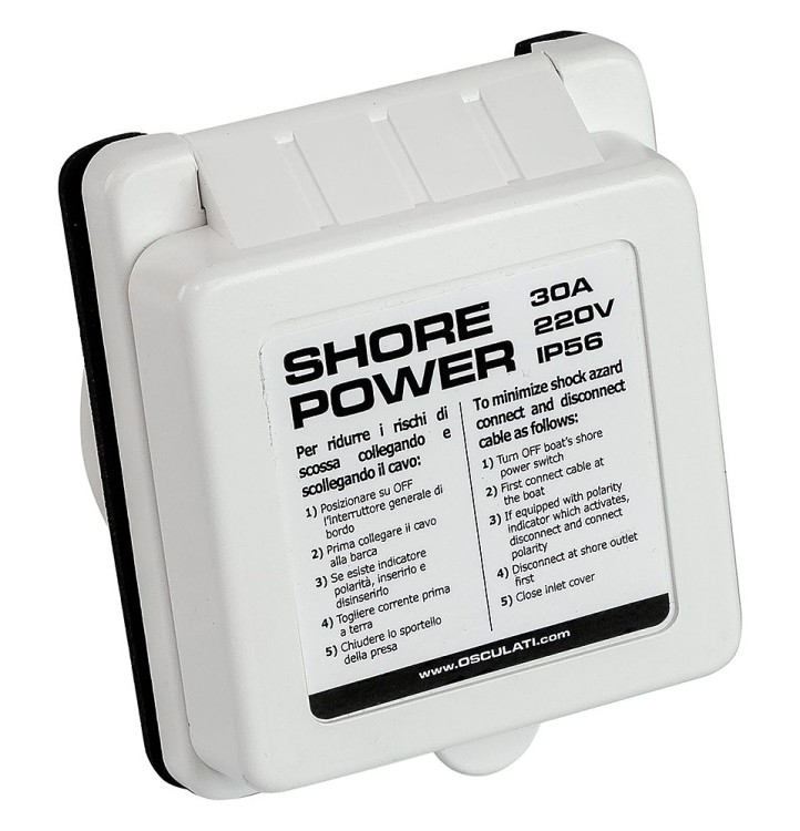 Розетка влагозащищенная, пластик,  30 А, арт. 10253943,          Osculati 