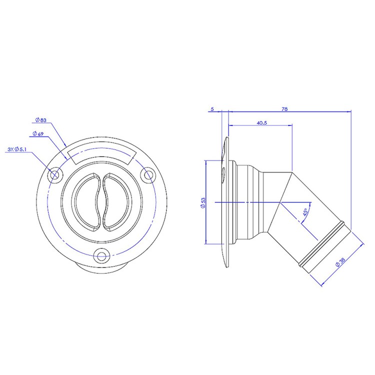 Палубная горловина Fuel, 38 мм, наклонная, арт. 10255369,          Osculati 