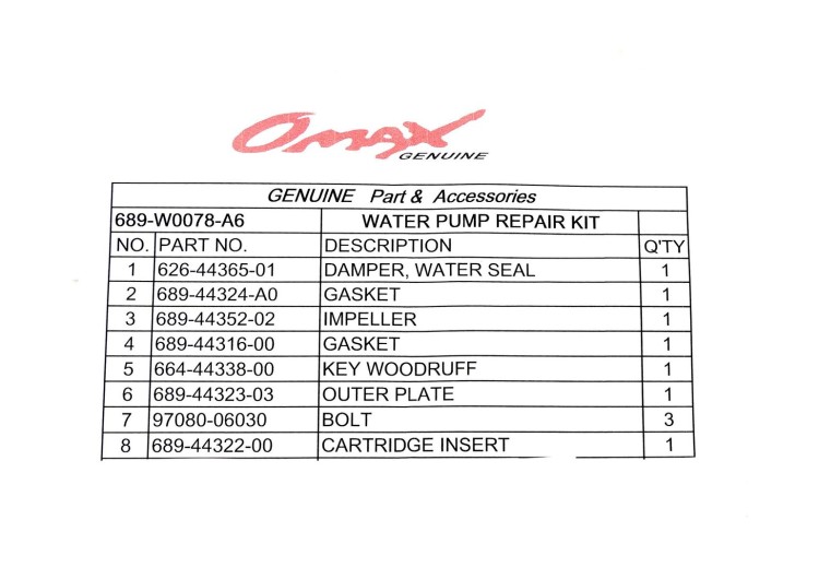 Ремкомплект помпы Yamaha 20-30A, Omax, арт. 689W0078A6_OM,          OMAX 