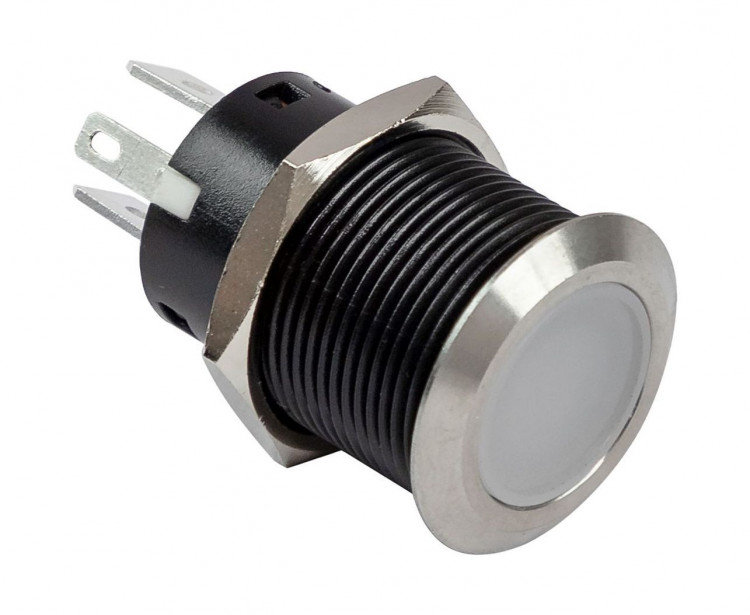 Кнопка с фиксацией, подсветка белая, наклейки, 12 В, 20А, 19мм, арт. PB4511TLW,          Yih Sean  Кнопка с фиксацией, подсветка белая, наклейки, 12 В, 20А, 19мм, арт. PB4511TLW,          Yih Sean