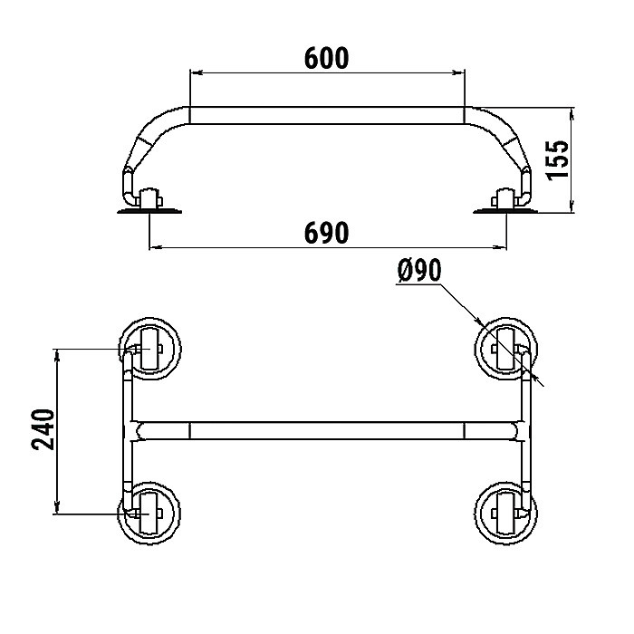 Рейлинг 600 мм на баллон надувной лодки, арт. 030210T,          Техномарин 