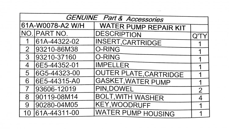 Ремкомплект помпы с корпусом Yamaha 150-300, арт. 61AW0078A2_WH_OM,          OMAX 