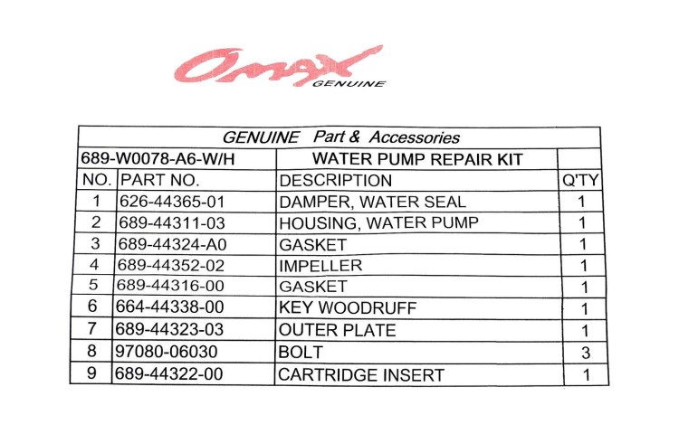 Ремкомплект помпы с корпусом Yamaha 20-30A, Omax, арт. 689W0078A6_WH_OM,          OMAX 