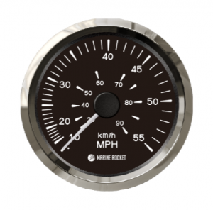 Спидометр манометрический 0-55 MPH, черный циферблат, нержавеющий ободок, д. 85 мм, Marine Rocket