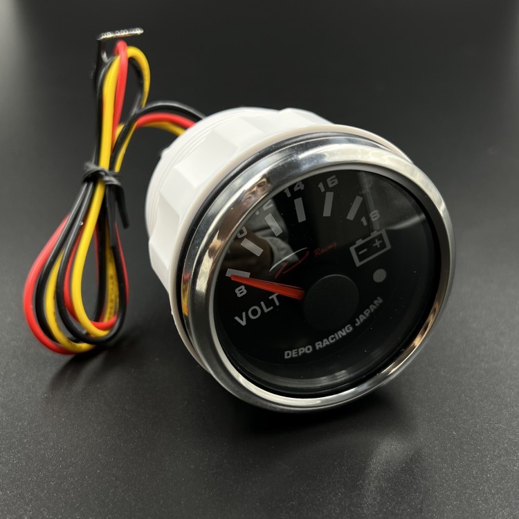 Вольтметр аналоговый 8-16V д.52мм (черный, хромированный ободок) (DEPO), арт. DPNVOB-90-16V,          DEPO 