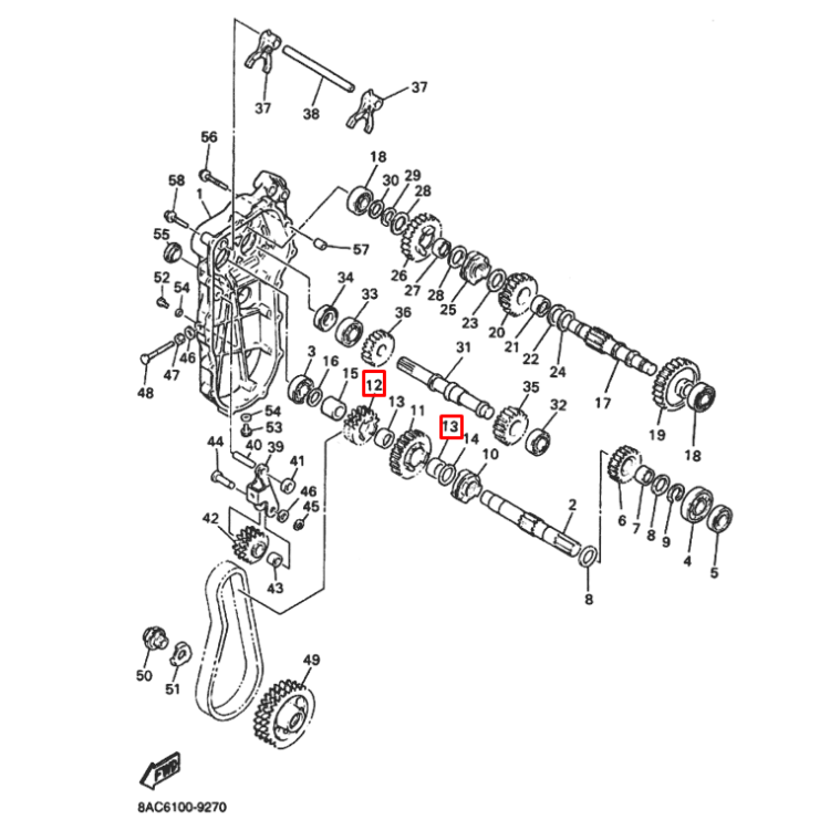 Подшипник игольчатый КПП снегохода Yamaha VK540 (22x28x16) (FJ-2216) (PREMARINE), арт. 93317-32241-K,          PREMARINE 