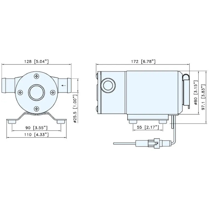 Насос водяной 400GPH, 172х128х97 мм, 12V, под шланг 25 мм, арт. 06203,          TMC 