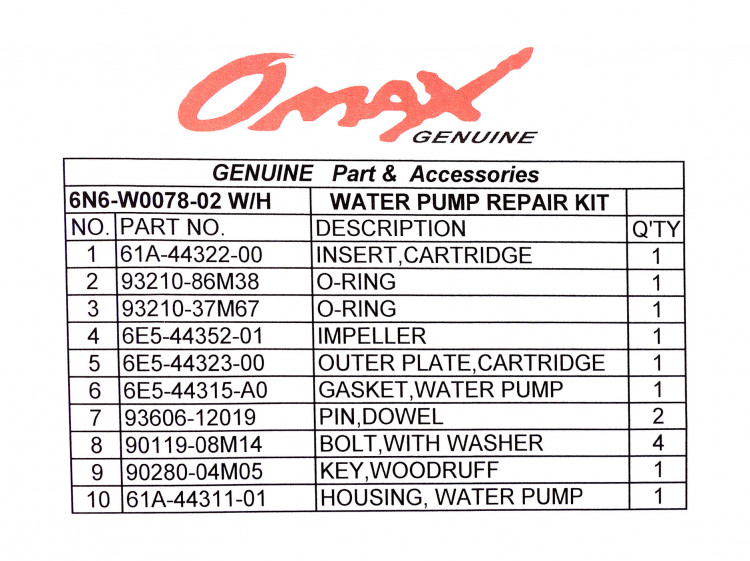 Ремкомплект помпы с корпусом Yamaha 115, арт. 6N6W007802_WH_OM,          OMAX 