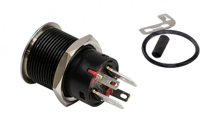 Кнопка с фиксацией, подсветка красная, 12 В, 20А, 19мм, арт. PB4411TLR,          Yih Sean  Кнопка с фиксацией, подсветка красная, 12 В, 20А, 19мм, арт. PB4411TLR,          Yih Sean