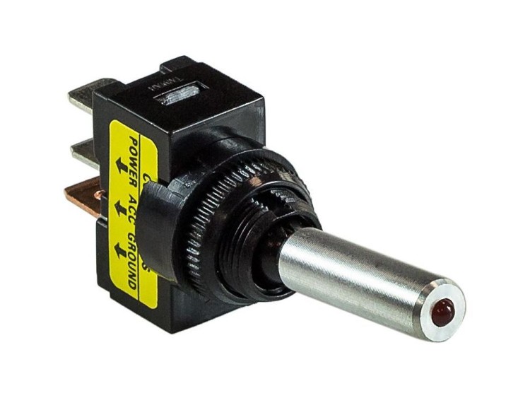 Тумблер двухпозиционный ON-OFF 12В/20А 3P с подсветкой, красный, арт. MR15DR,          Marine Rocket 
