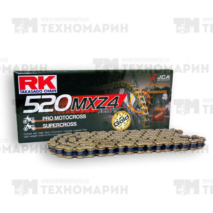 Цепь для мотоцикла до 500 см³ (золотая, без сальников) GB520MXZ4-120, арт. GB520MXZ4-120,          RK Chains 