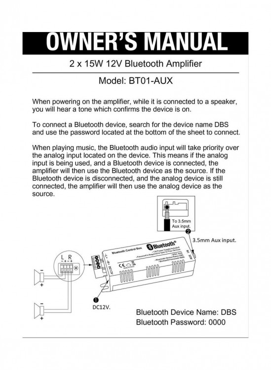 2-х канальный морской усилитель с AUX, арт. BT101-AUX,          Diibeisi 