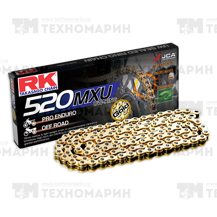 Цепь для мотоцикла до 500 см³ (золотая, с сальниками UW-RING) GB520MXU-120, арт. GB520MXU-120,          RK Chains 