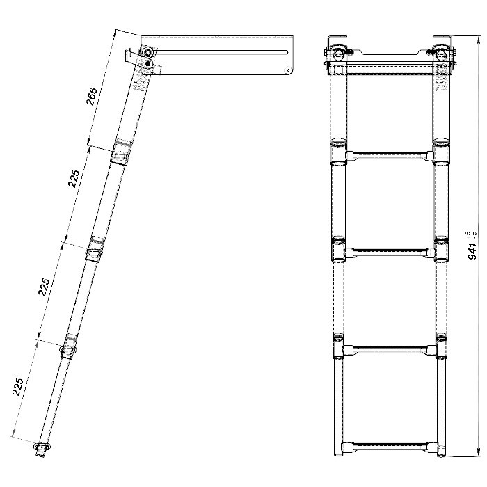 Трап телескопический выдвижной с фиксирующим механизмом, 4 черных ступени (ширина 294 мм.), арт. 040141BT,          Техномарин 