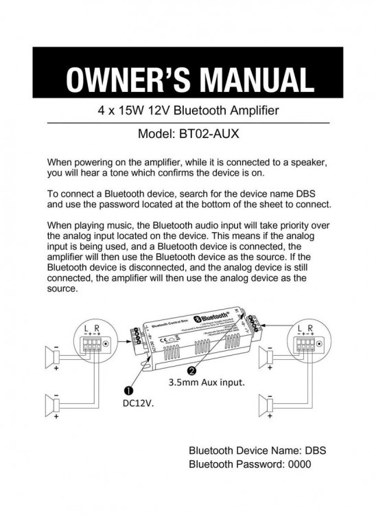 4-х канальный морской усилитель с AUX, арт. BT102-AUX,          Diibeisi 
