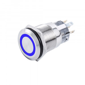 Переключатель кнопочный  12В/5А С фиксацией, ON-OFF, 16мм синий