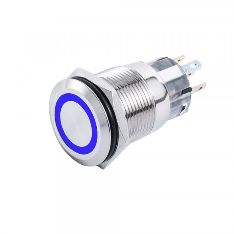 Переключатель кнопочный  12В/5А С фиксацией, ON-OFF, 16мм синий, арт. SK-DSS-16-SL-BL-ts,          Skipper 