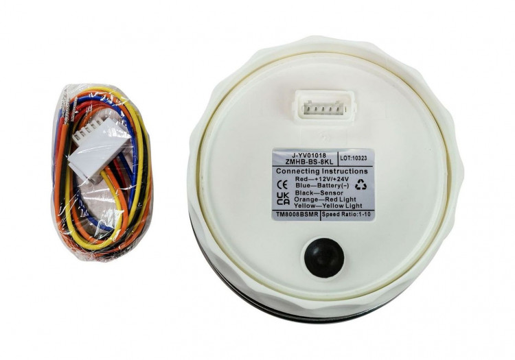 Тахометр 0-8000 об/мин со счетчиком моточасов делитель 1-10, черный циферблат, черный ободок, арт. TM8010BBMR,          MARINE ROCKET 