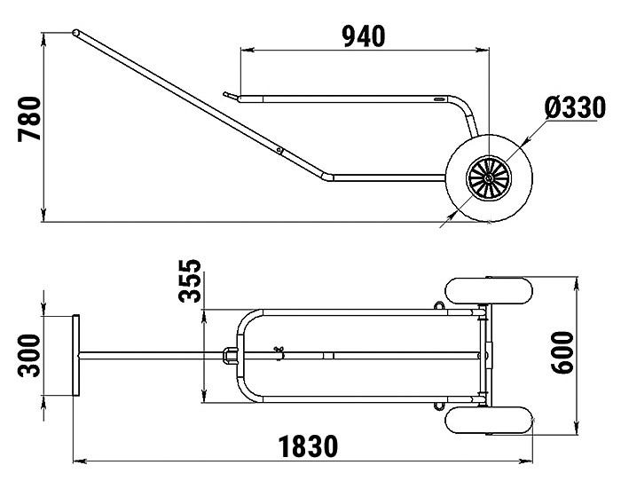 Тележка подкильная для надувных лодок большая стальная, арт. 060227T,          Техномарин 