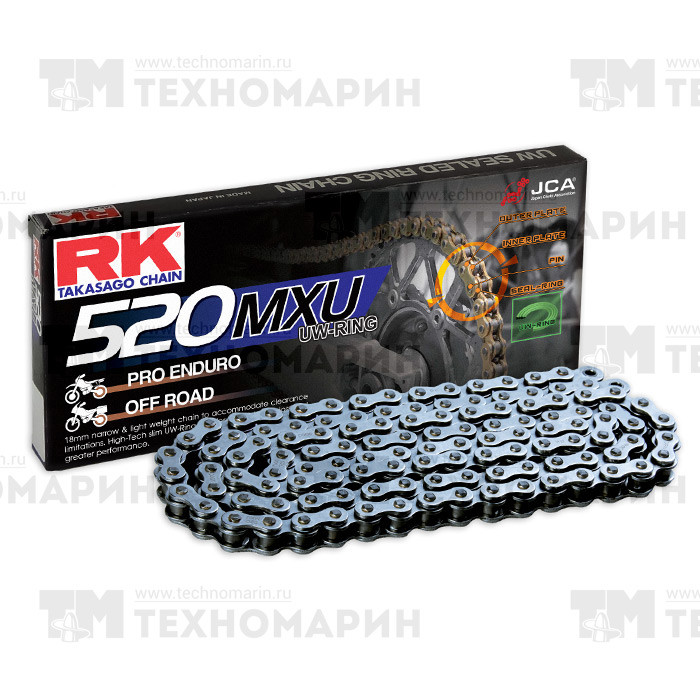 Цепь для мотоцикла до 500 см³ (с сальниками UW-RING) 520MXU-114, арт. 520MXU-114,          RK Chains 