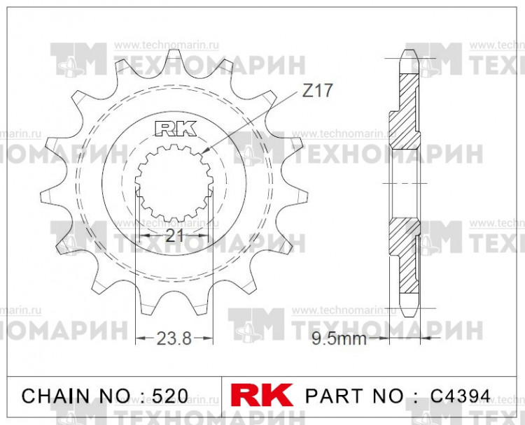 Звезда для мотоцикла ведущая C4394-13, арт. C4394-13,          RK Chains 