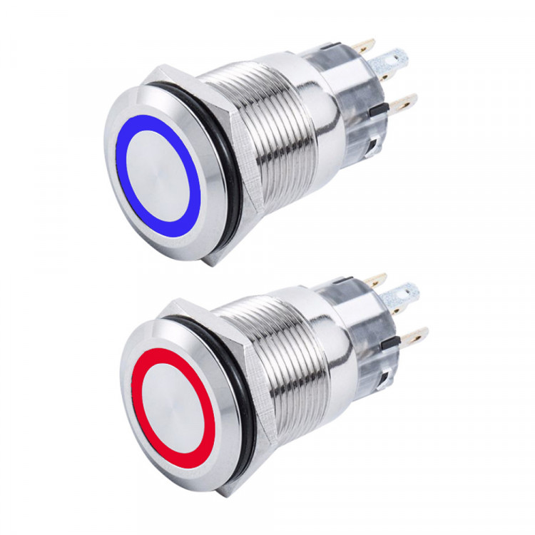 Переключатель кнопочный  12В/5А С фиксацией, ON-OFF, 16мм красный, арт. SK-DSS-16-SL-R-ts,          Skipper 