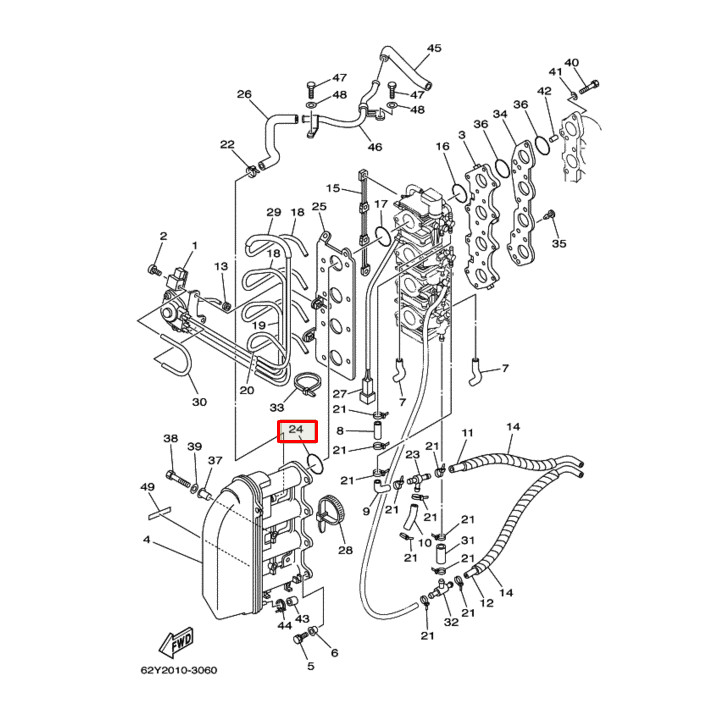 Кольцо уплотнительное впускного коллектора YAMAHA F40-60 93210-38MH3 (Yamaha) (RAC), арт. 93210-38MH3,          YAMAHA 