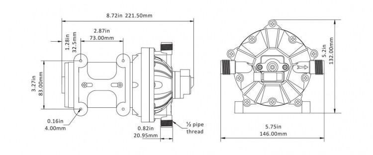Помпа водоподающая мембранная SeaFlo, 12 В, 15 л/мин, 4.2 бар, 7 А, арт. SFDP104006051,          SeaFlo 
