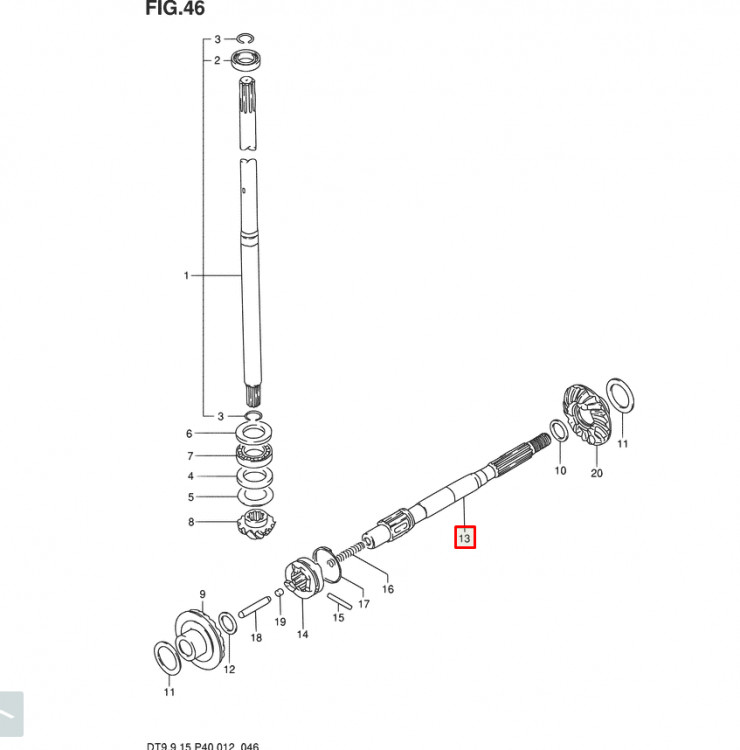 Вал гребной Suzuki DT9.9-15, DF9.9-15 (RT), арт. 57610-93901-RT,          РРЦ РАЗНОЕ 