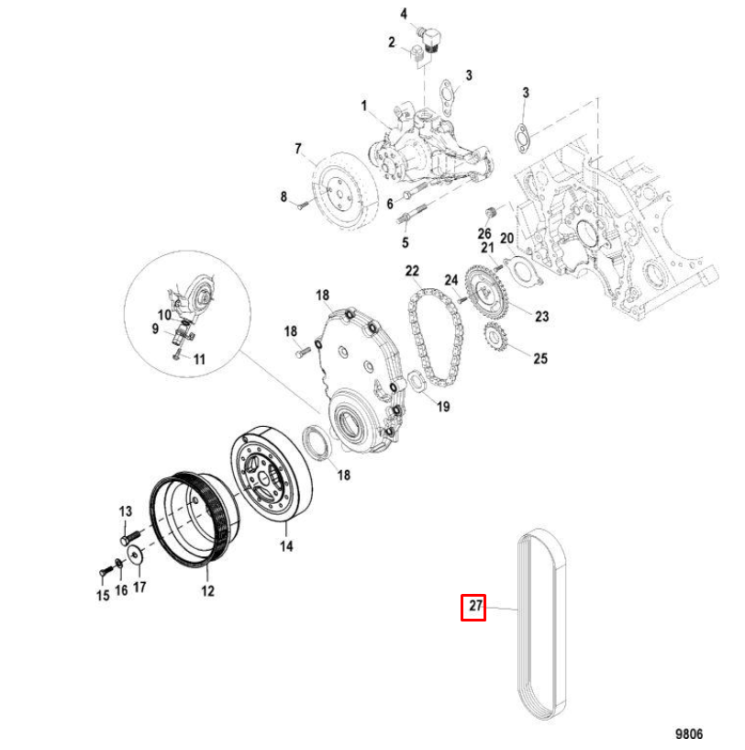 Ремень обводной (поликлиновой) MERCRUISER 4.3/5.0/5.7/6.2L (865615Q03) (Quicksilver), арт. 57-865615Q03,          MERCURY 