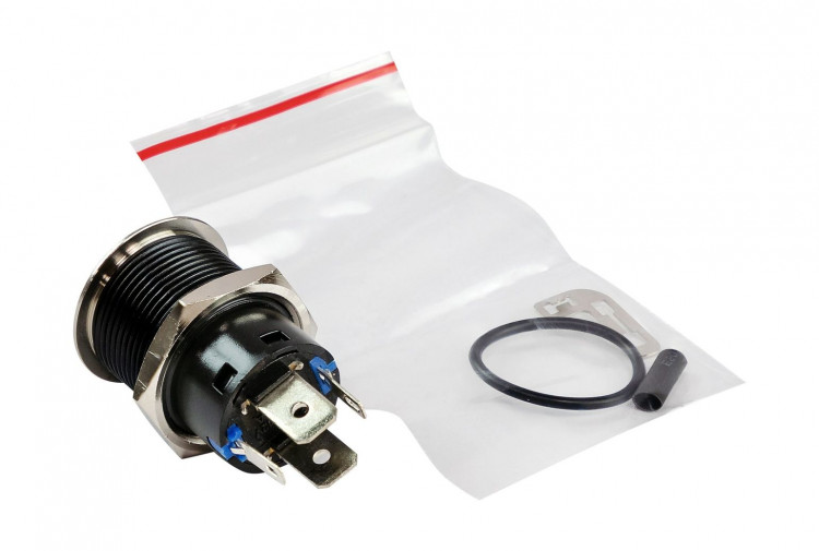 Кнопка без фиксации, подсветка синяя, 12 В, 20А, 19мм, арт. PB4411TB,          Yih Sean 