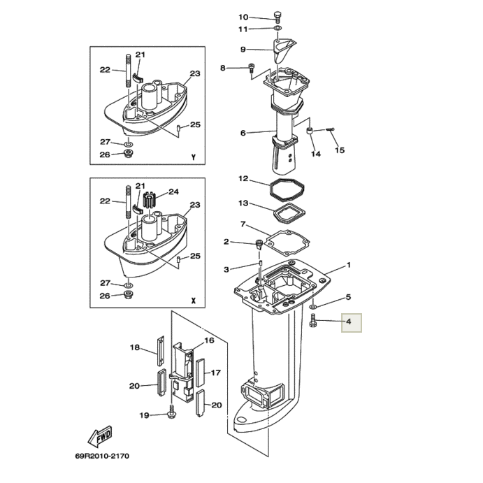 Болт Yamaha крепления редуктора 9,9-15, дейдвуда 25-30, и т.д. 40-90, F4-80 (PREMARINE), арт. 97075-08030-K,          PREMARINE 