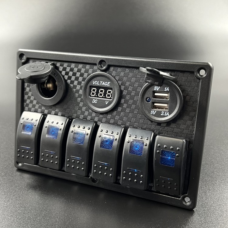 Панель управления (6 тумблеров вкл/выкл, 2 USB, розетка 12V, вольтметр) (PREMARINE), арт. SF50802-6H1P1UC1V,          PREMARINE 