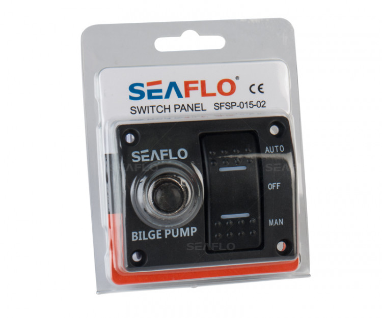 Панель управления с предохранителем для осушительного насоса (ручной-выкл-авто) 12/24В, пластик, арт. SFSP-015-02,          SeaFlo 