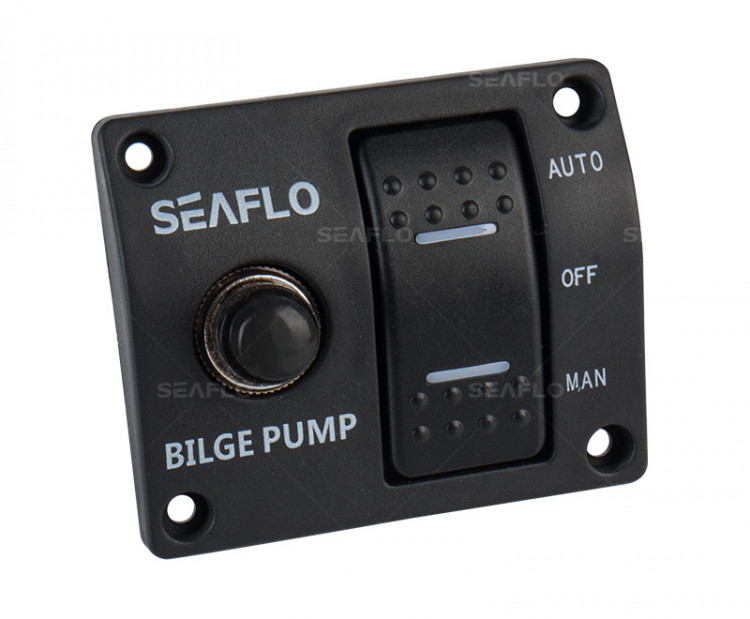 Панель управления с предохранителем для осушительного насоса (ручной-выкл-авто) 12/24В, пластик, арт. SFSP-015-02,          SeaFlo 