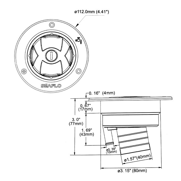 Горловина заливная SEAFLO с замком, черная, арт. SFGF2-01,          SeaFlo 