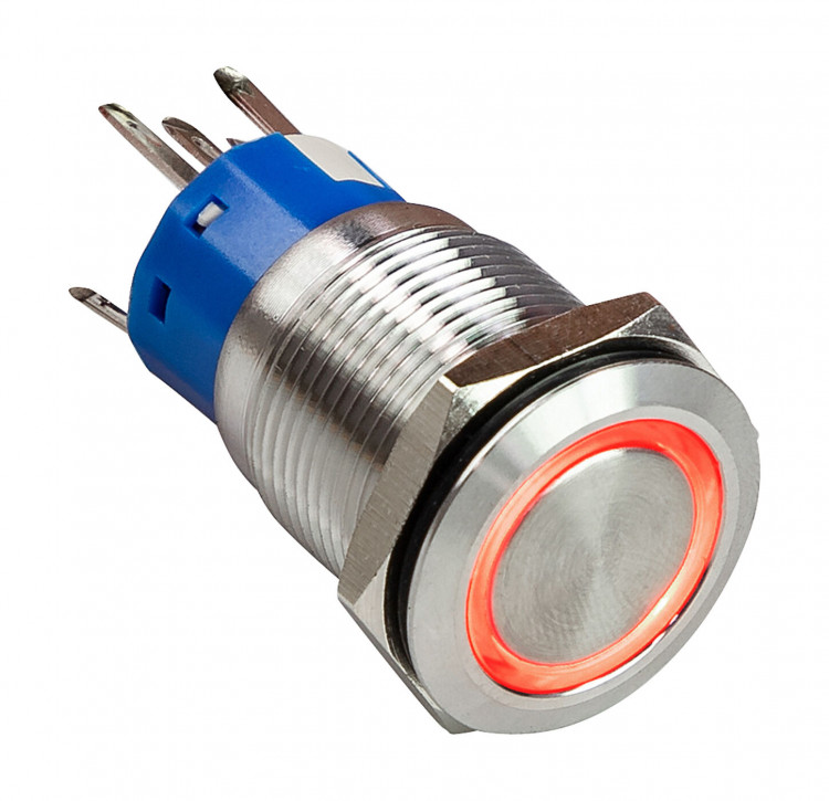 Кнопка с фиксацией, подсветка красная, 12В, арт. PB4212TLR,          Yih Sean  Кнопка с фиксацией, подсветка красная, 12В, арт. PB4212TLR,          Yih Sean