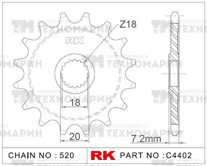 Звезда для мотоцикла ведущая C4402-12, арт. C4402-12,          RK Chains 