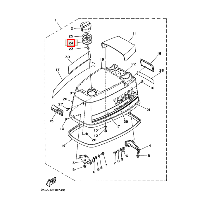 Прокладка уплотнения крышки колпака Yamaha 40-90, арт. 6H3-21732-00,          YAMAHA 