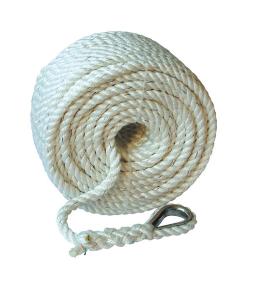 Трос (конец) якорный  трёхпрядный, 16мм*30м, нейлон, белый, SK-TAN3ST1630W-ts, арт. SK-TAN3ST1630W-ts,          Skipper 