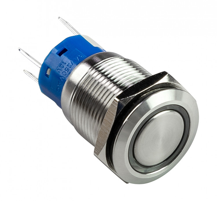 Кнопка с фиксацией, подсветка синяя, 12В, арт. PB4212TLB,          Yih Sean  Кнопка с фиксацией, подсветка синяя, 12В, арт. PB4212TLB,          Yih Sean