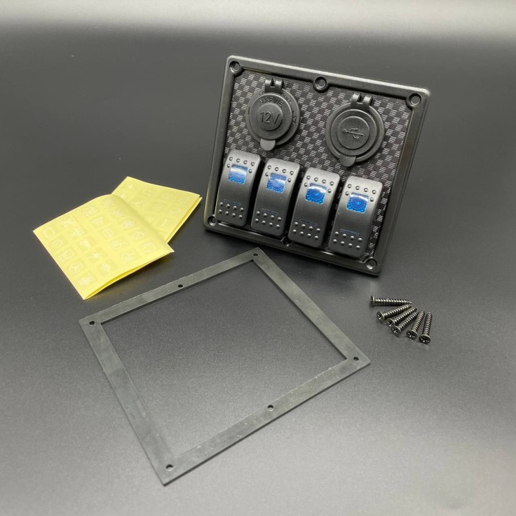 Панель управления (4 тумблера вкл/выкл, прикуриватель, 2 USB) (Sunfine), арт. SF50802-4H1P1U,          SUNFINE 