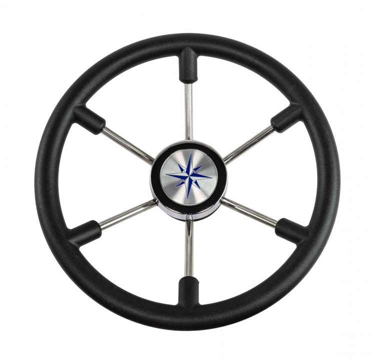 Рулевое колесо LEADER PLAST черный обод серебряные спицы д. 360 мм 