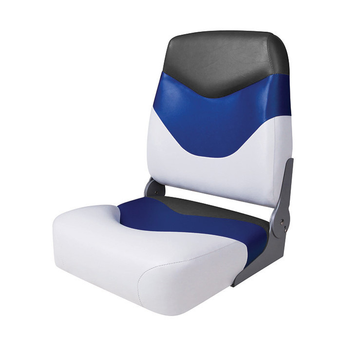Сиденье мягкое складное Premium High Back Boat Seat, бело-синее, арт. 75128WBC,          Newstarmarine 