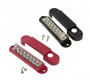 Колодка распределительная электромонтажная, 12 контактов, черная/красная