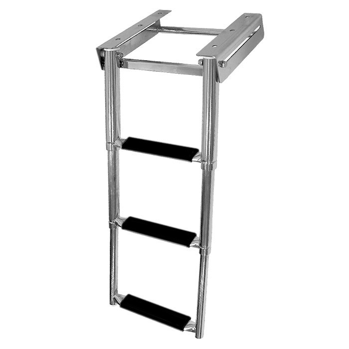 Трап телескопический выдвижной, 3 черных ступени (ширина 272 мм.) AISI 316, арт. 041105BT,          Техномарин 